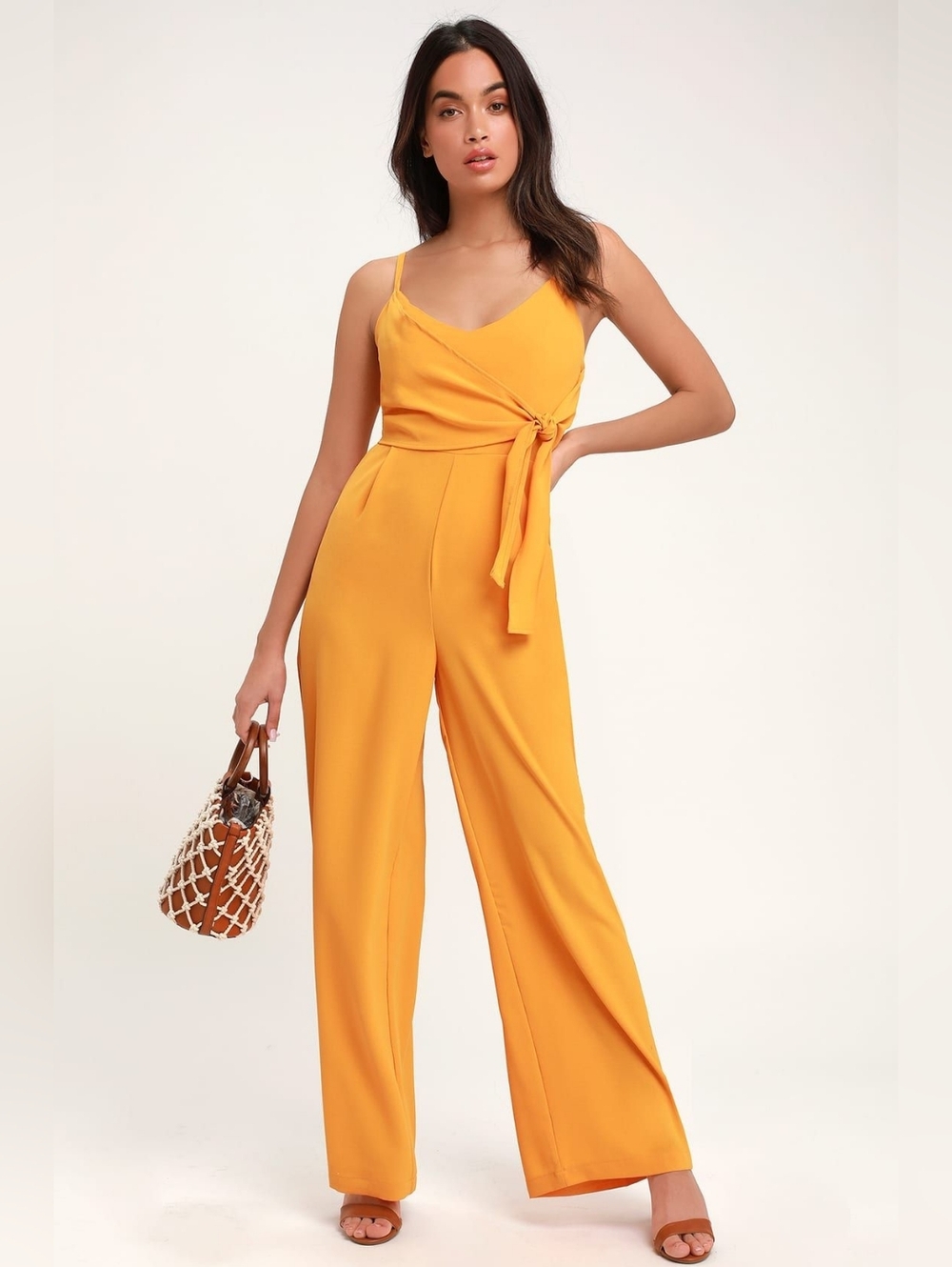 Lulus Yellow Tie-Waist Wide-Leg Jumpsuit